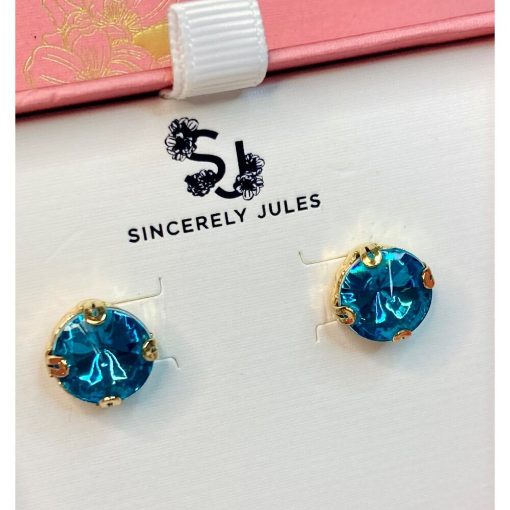 Sincerely Jules Gold Tone Blue Glass Stud Earrings -336